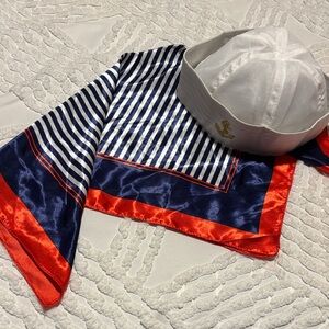 Nautical Striped Scarf and White Cap Set